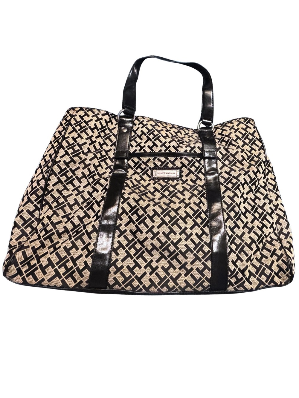 Tommy Hilfiger Black and Cream Monogram Canvas Tote